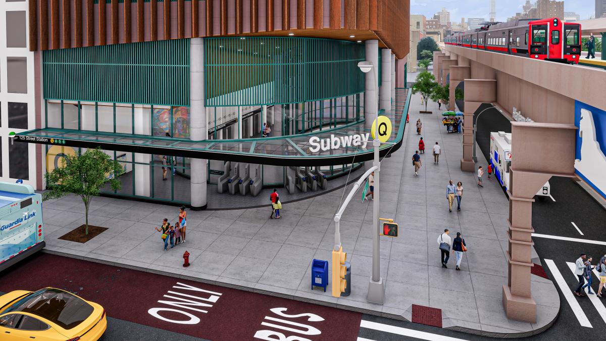 Rendering of 125th Street Q entrance, looking south