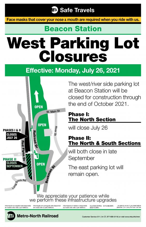 Poster that displays Beacon station parking lot information