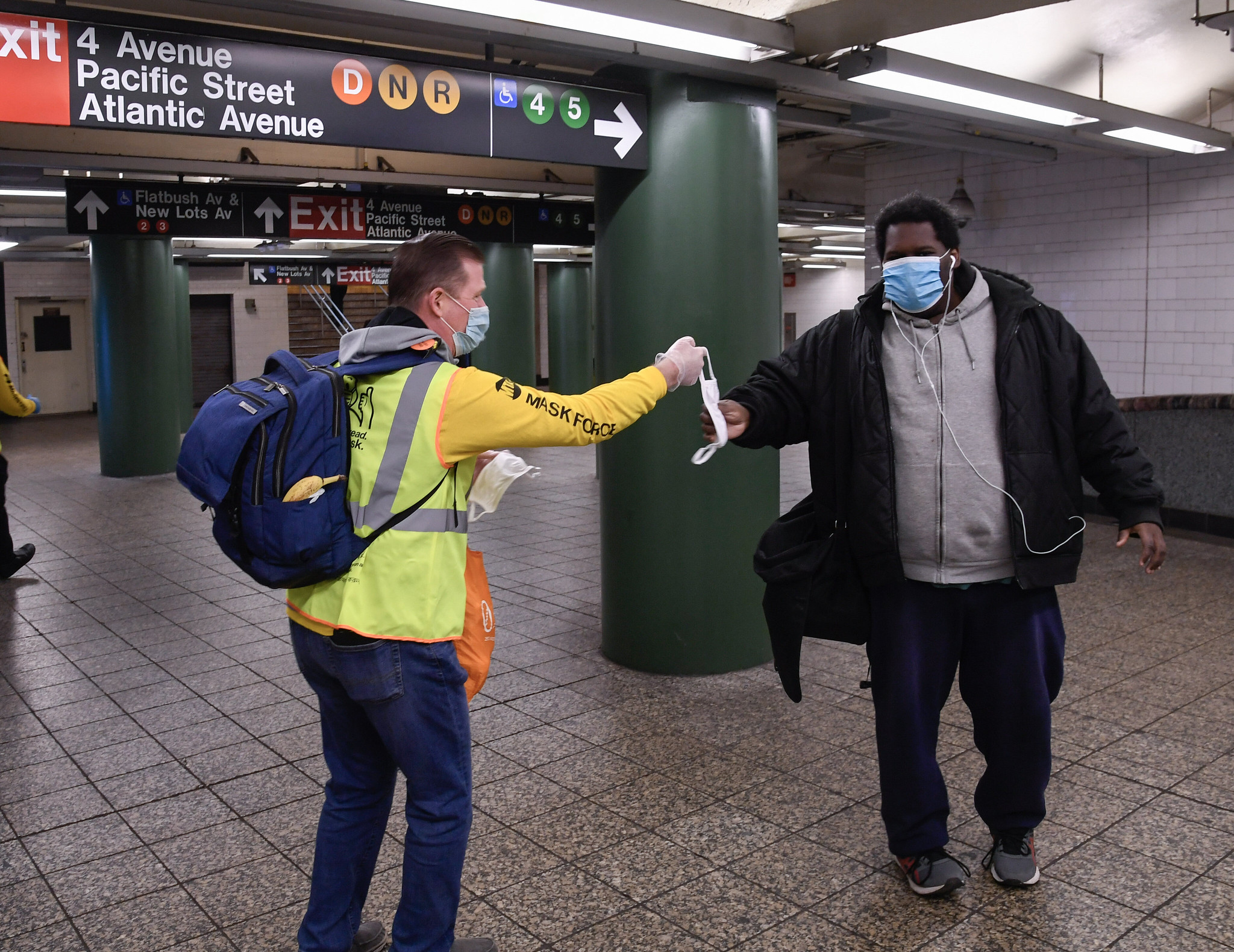 MTA Mask Force Hands Out More Masks Across City as TV News Personalities Make Announcements in the Subway